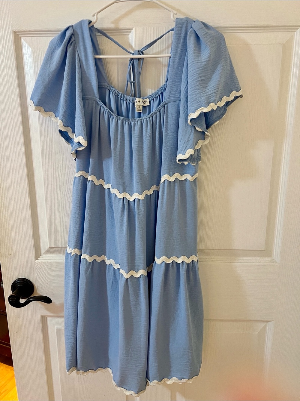 She + Sky Light Blue Ruffle Sleeve Tiered Dress